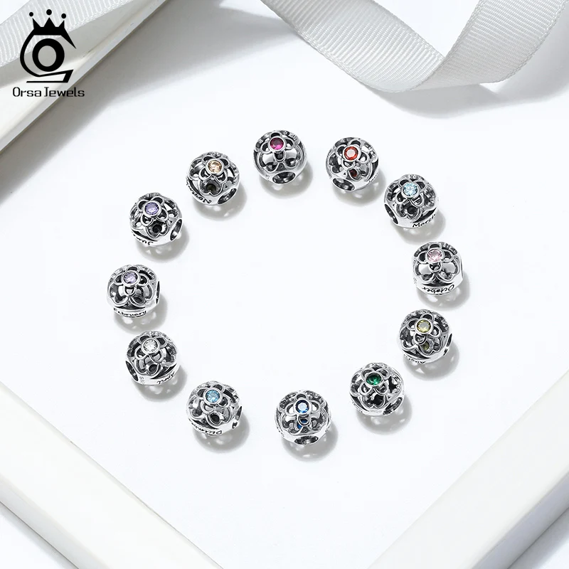 ORSA JEWELS 12 Цветов Lucky Камень Круглые Бусы чистого серебра 925 пробы серебрянная шейка