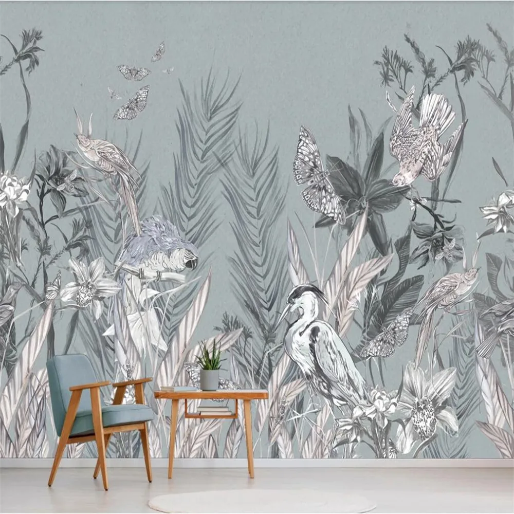 

milofi custom 3D wallpaper mural modern retro light color tropical plant background living room bedroom decoration painting wall