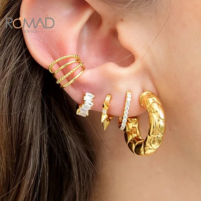 

ROMAD 925 Sterling Silver Crystal Zircon Earrings Women Small Hoop Earrings Gold Color Earring Fashion Jewelry Pendientes Plata