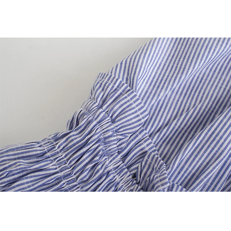 

YENKYE Sexy Backless Blue Striped Sling Dress Women V Neck Elastic Waist A-line Summer Dress Short Vestido