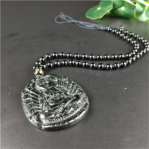 Сертифицированный китайский натуральный черный зеленый нефрит Гуаньинь кулон