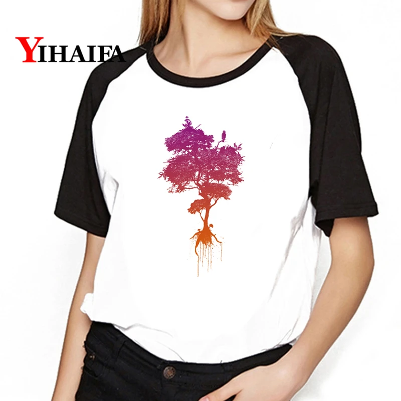 Женские футболки для тренажерного зала цветные с принтом дерева модные летние