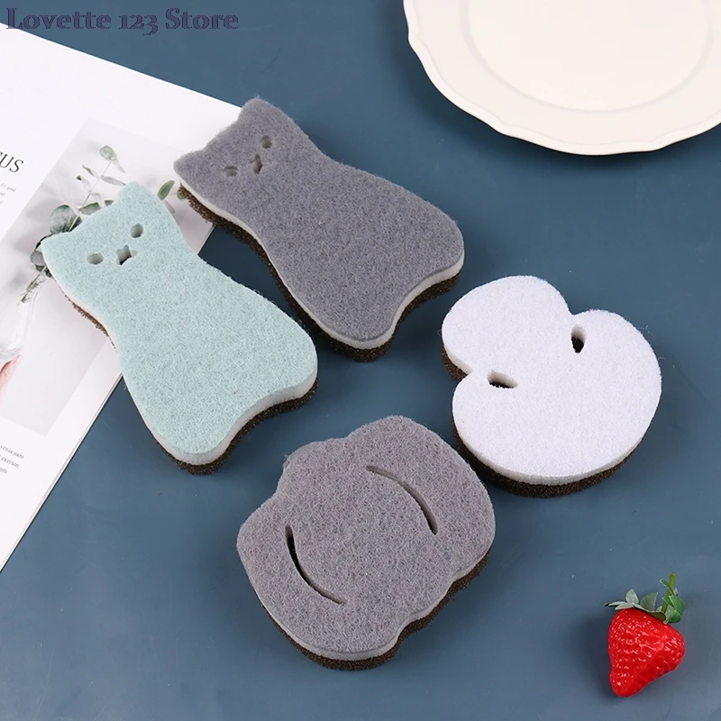 

4PCS Sponge Dish Scrubber Cute Cat 3 Layer Sponge Strong Water Absorption