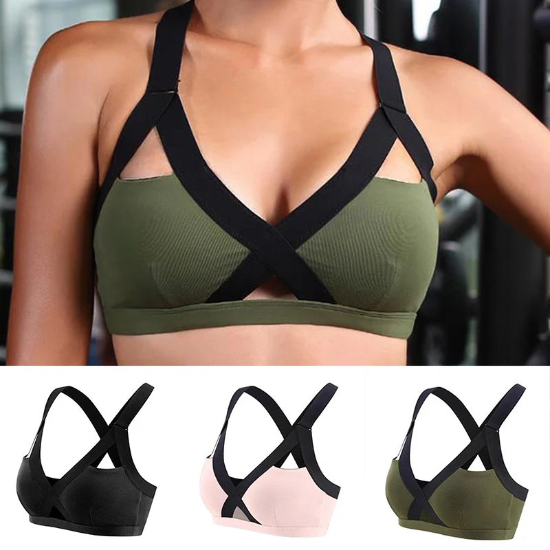 

Newly Fitness Bra Wirefree Padded Cross Back Underwear Running Sports Tank Top