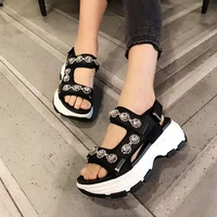 koovan womens platform sports sandals 2020 summer new trend leather crystal hook and loop open toe platform sandals fashion