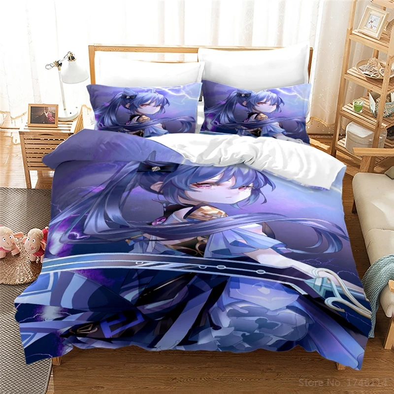 Комплект постельного белья для игры Genshin Impact с красивым принтом девочек