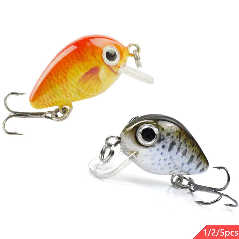 

5PCS 28MM 1.5G Hard Mini Crankbait Fishing Lures Floating Wobbler 3D Real Eyes For Bass Pike Musky Carp Catfish In Ocean River