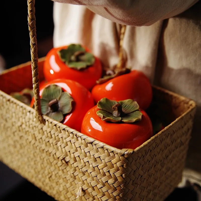 

Kung Fu Ceramic Longevity Peach Tea Container Creative Persimmon Sealed Tea Caddy Spice Storage Tank Pottery Airtight Jar Decor