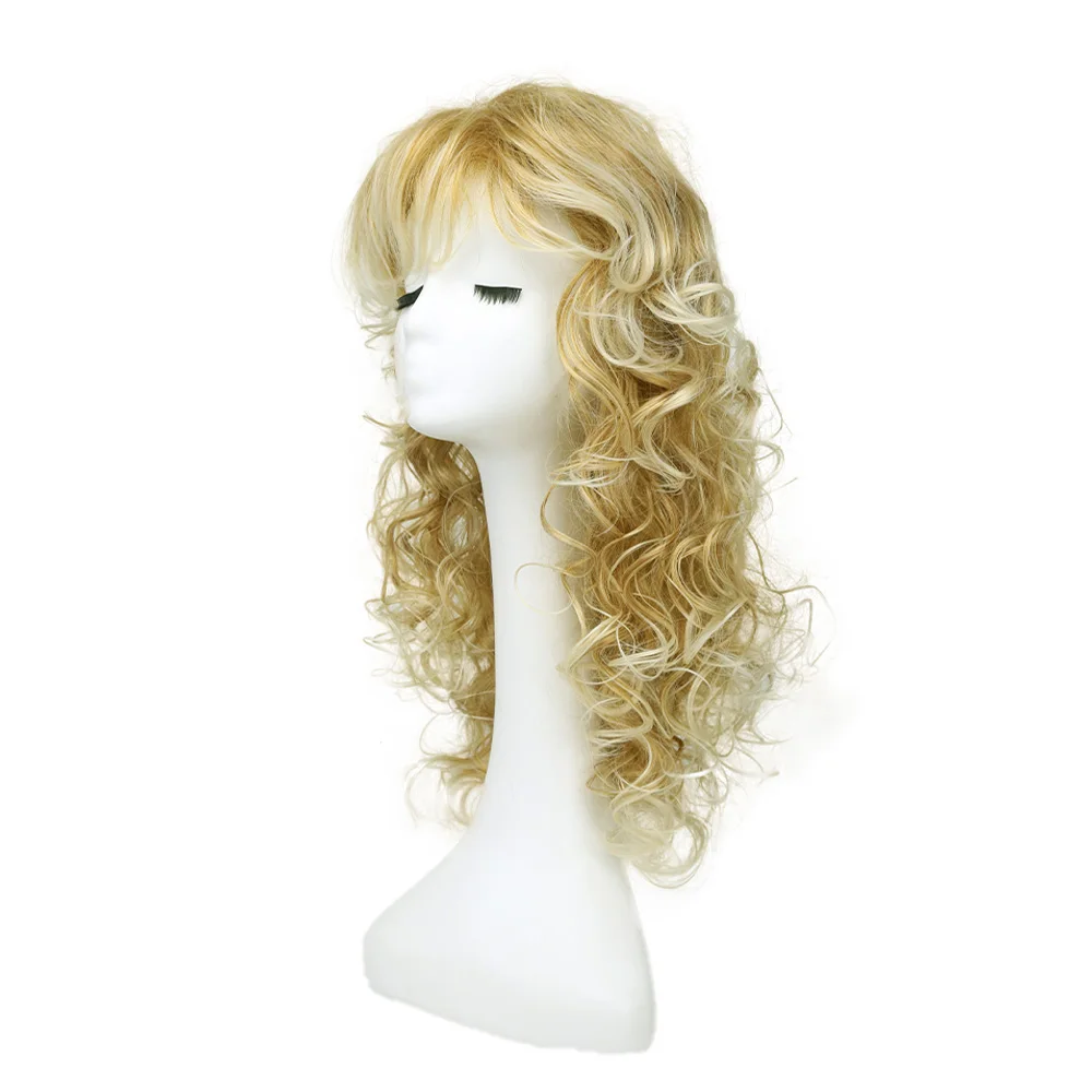 

Long Blonde Womens Wigs With Bangs Heat Resistant Synthetic Kinky Curly Wigs for Women African American