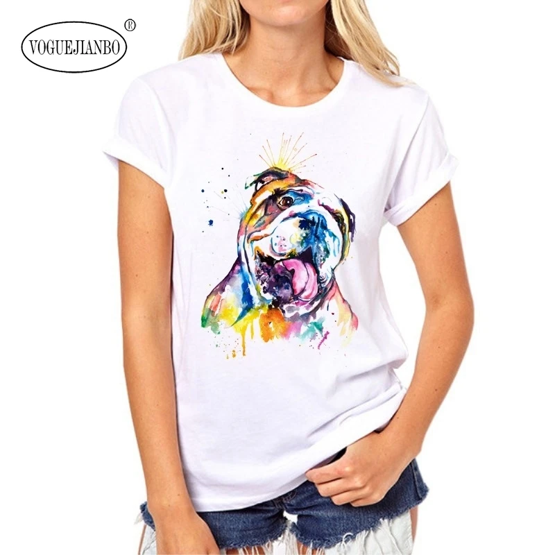 Женская Повседневная Спортивная футболка белая свободная с принтом милой собаки