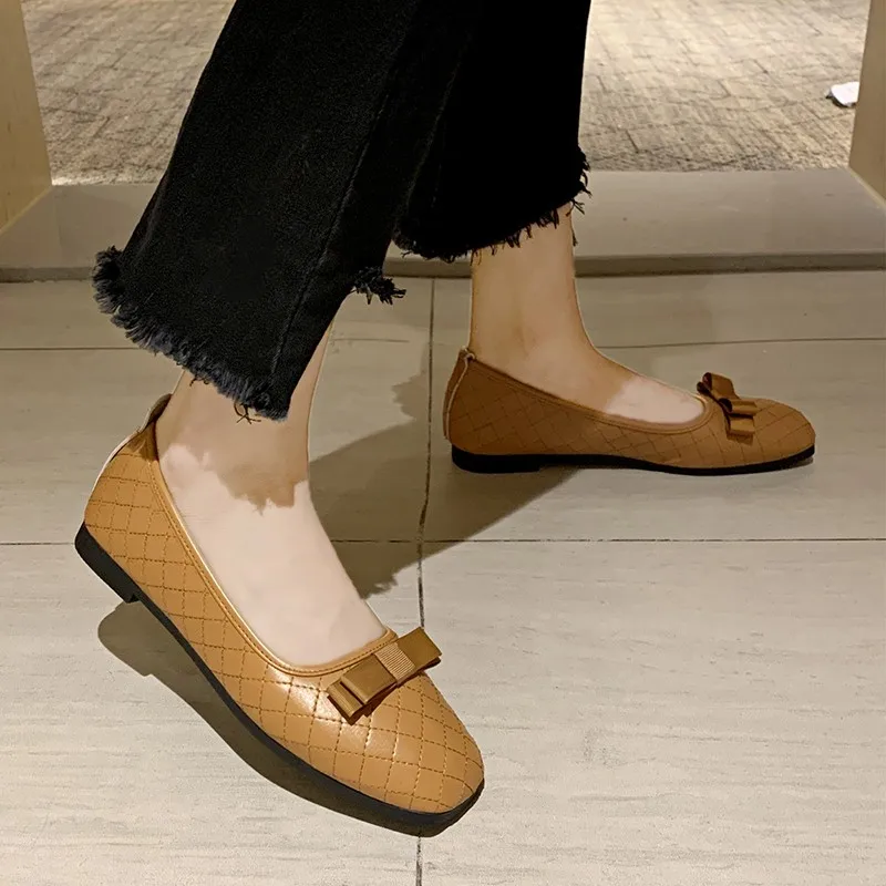 2021 Casual Woman Shoe Pointed Toe Shallow Mouth Female Footwear Knot All-Match Autumn Soft Flats Shoes