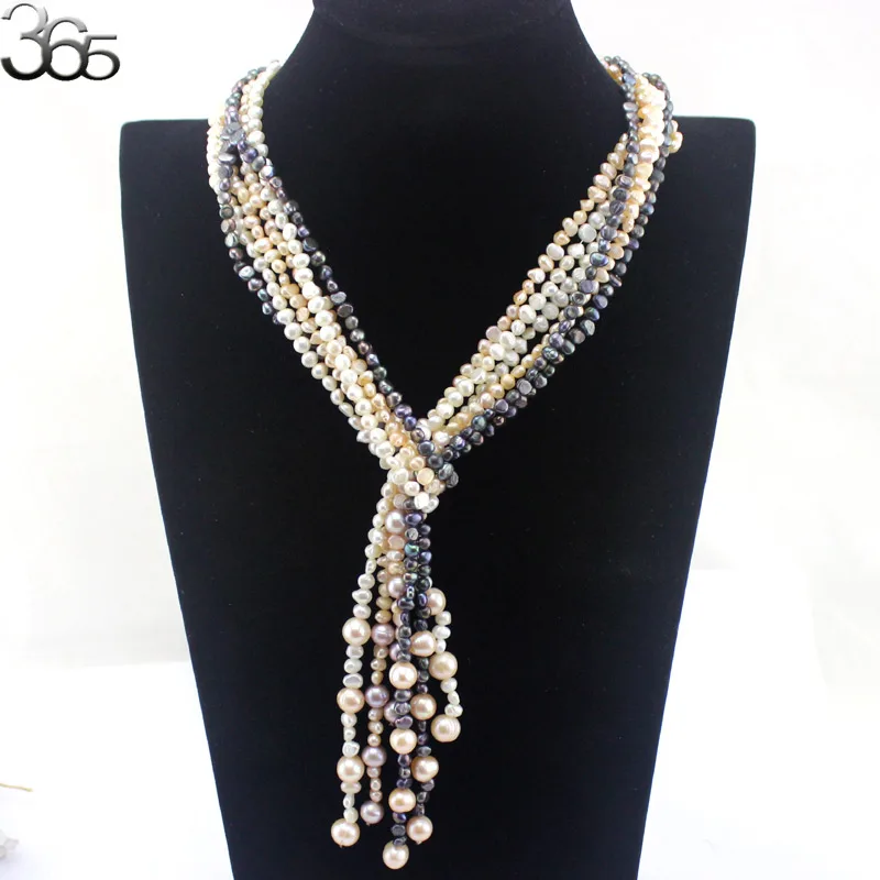 

Free Shipping BGSJ 4-5mm Freeform& 9-10mm Round Freshwater Pearl Knot Jewelry Long Necklace Strand 50"
