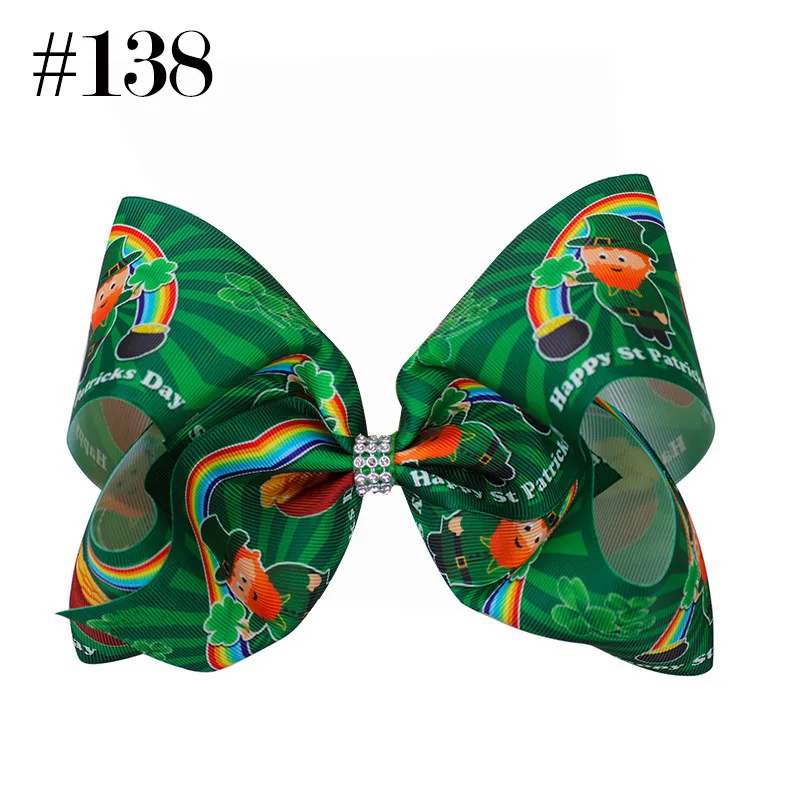 

free shipping 12pcs 7'' large St Patrick's Day Hair Bows Clips Irish Green Grosgrain Ribbon Hair Bow Alligator Clip Shamrock Ha