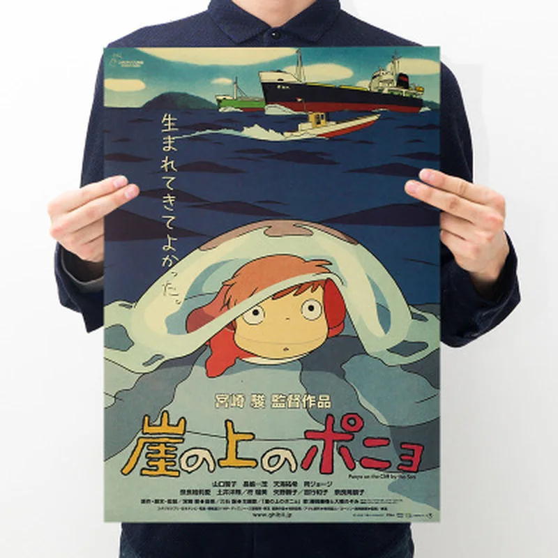 Аниме плакат Hayao Miyazaki настенная наклейка украшение на стену из крафт бумаги с