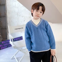 boys long sleeve fake two piece pullover wool sweaters autumn winter casual kids v neck layered knitting sweatshirt outfits blue