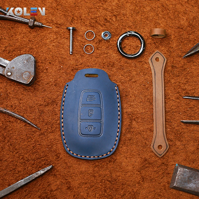 

Leather Car Remote Key Case Cover Holder Shell Fob For Hyundai i30 ix35 KONA Solaris Grandeur Encino Ig Accent Santa Fe Palisade