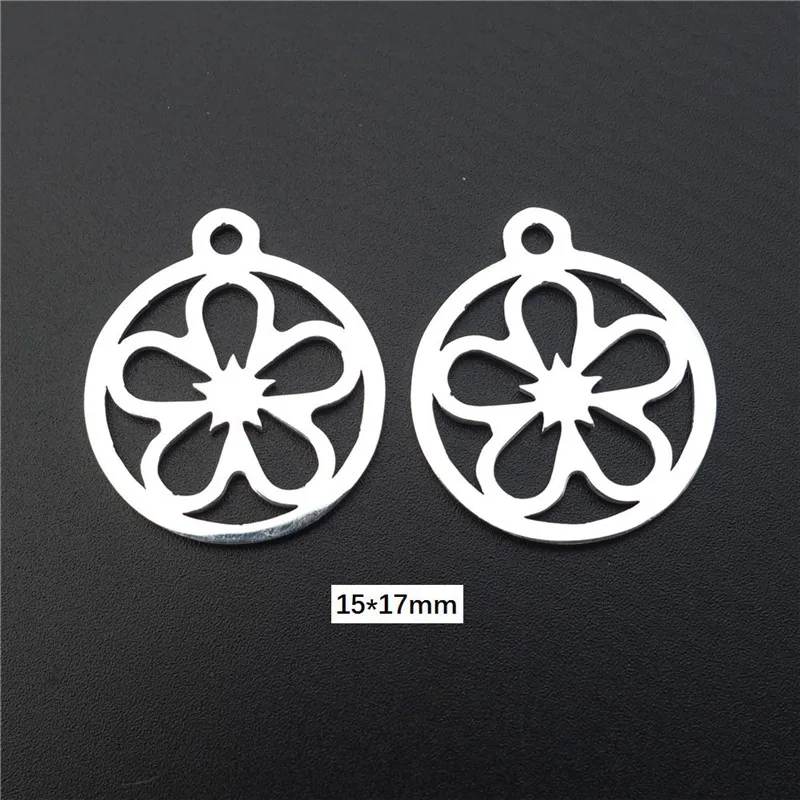flower 11 Талисманы из нержавеющей стали Lucky Clover 4 листья цветы кулон Diy ювелирные изделия ожерелье серьги изготовление компоненты - Окраска металла: flower 11