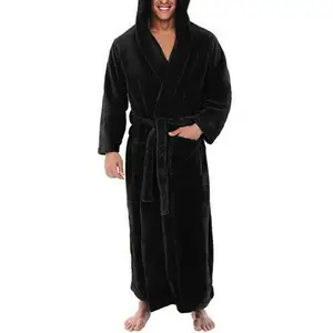 Men Robes Soft Fleece Solid Color Pockets Long Bath Men Robes Home Gown Sleepwear Men's Sleep Lounge in Pakistan