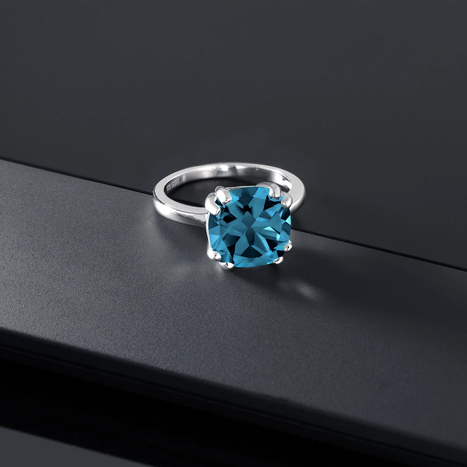 Драгоценный камень 4 35 Ct подушка Лондон Голубой топаз 925 пробы Серебряное кольцо