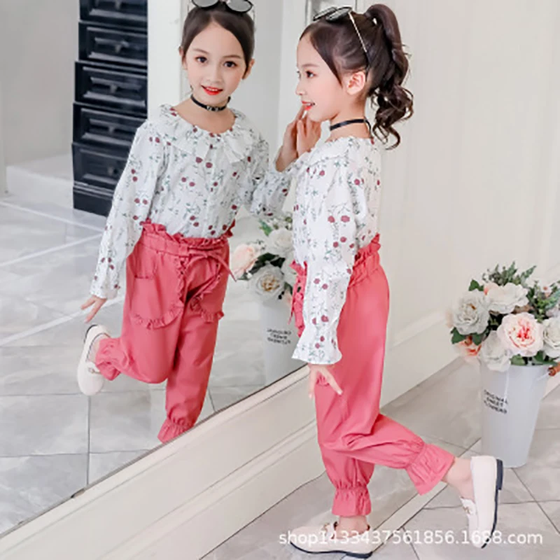 

Solid Color Suit With Floral Top Children Clothing For Clothes Suit Girls Clothing Sets Autumn Outdoor Casual Children Suits