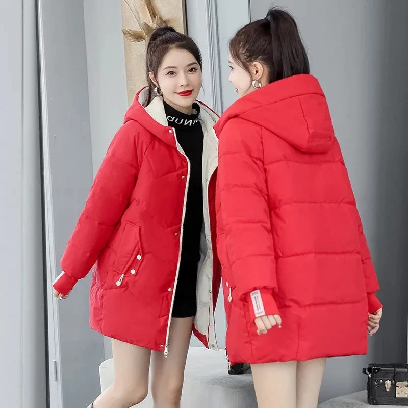 Down Cotton Jacket Women'S Mid-Length 2022 new Parkas ​Loose Padded Cotton Hooded Overcoat Thick Warm Jackets Women Jacket Coats