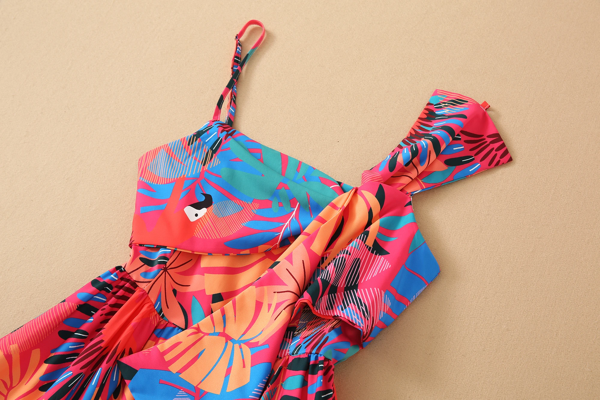 

New Asymmetrical Print Floral Sling Dress For Women Square Collar Sleeveless High Waist Midi Dresses Female 2021 Summer Vestidos