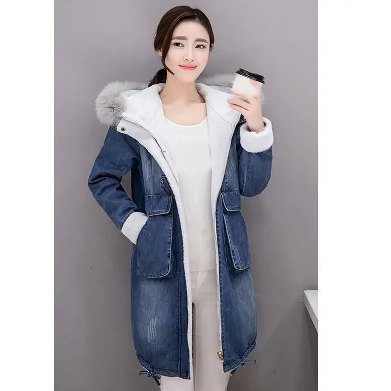 Женские джинсовые куртки размера плюс верхняя одежда свободная теплая джинсовая