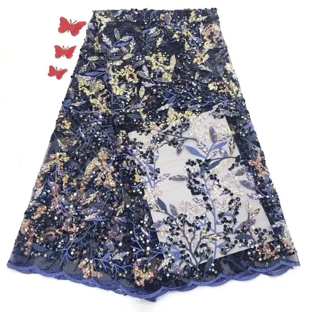 

5yards beautiful sequins net tulle lace fabric good quality african french lace for wedding or party dress JIAJIANO252