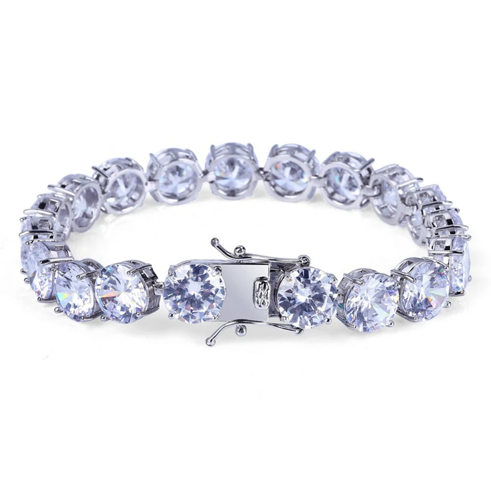 

Hip Hop Bling Iced Out Men's Rapper Tennis Bracelet 10MM Full zircon Pave Link Chain Bracelets for Men Jewelry Silver