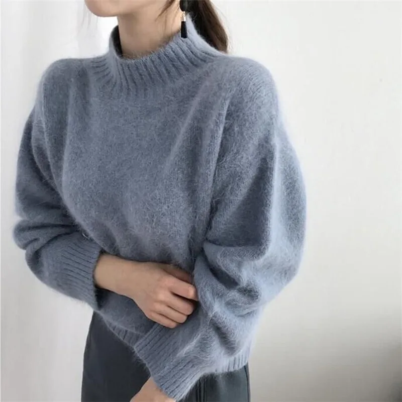 

Semi-turtleneck Sweater Slim Fit Casual Fall/Winter New Mink Velvet Simple All-match Solid Color Pullover Sweater Women's Top