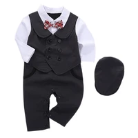 baby rompers set for newborn clothes boys hat with romper 2 pieceset long sleeve children gentleman one pieces blackwhite