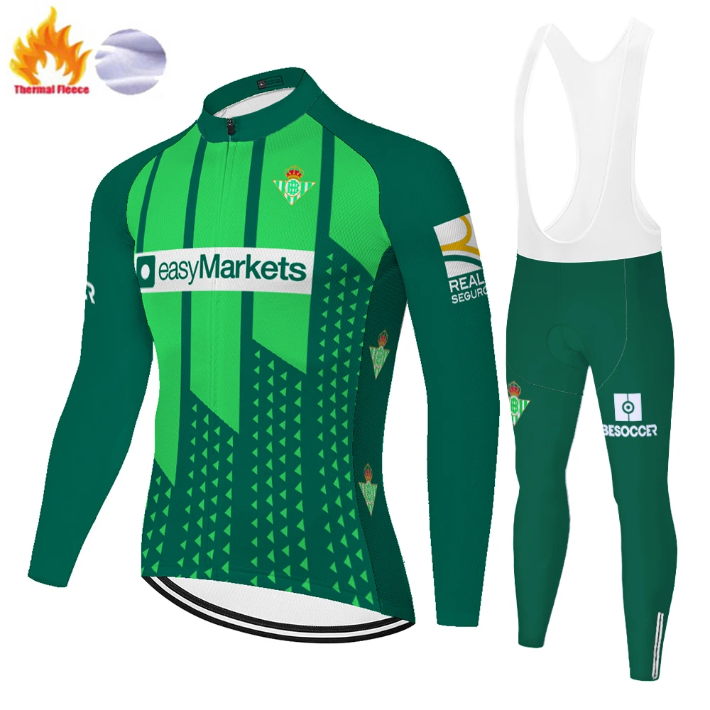 Зимняя Теплая Флисовая Мужская футболка Proteam Green Betis ropa bicicleta hombre одежда для