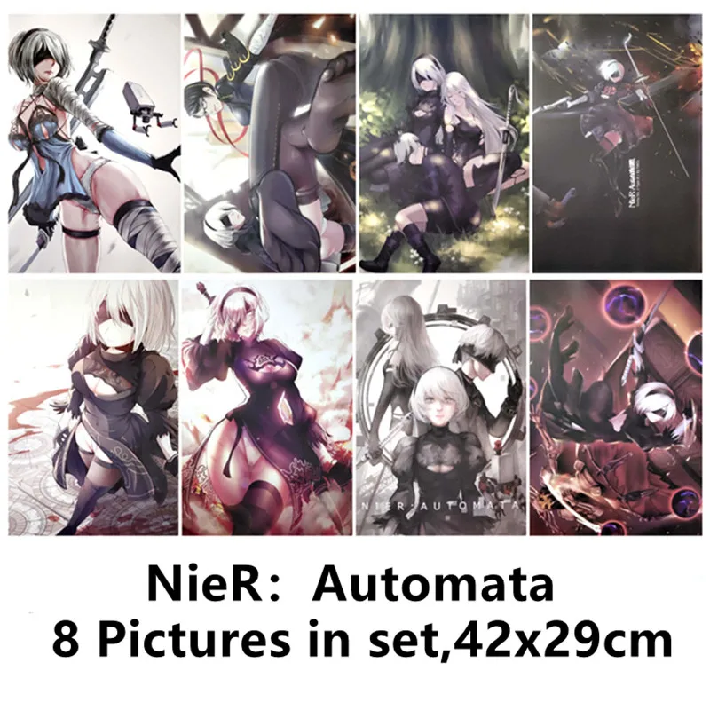 8 шт./лот NieR:Automata NieR 2B игрушки постеры наклейки настенные картины YoRHa No. 2 тип B