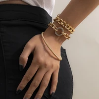 bohemian geometric crystal multi layer bracelets for women chunky chain charm adjustable lasso bangles bracelet set jewelry