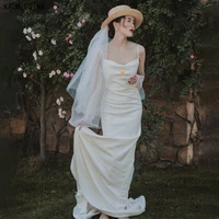 kaunissina romantic satin wedding dresses sexy backless sleeveless spaghetti straps bride dress sweep train mermaid bridal gowns