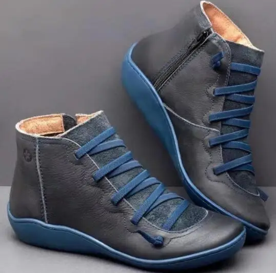 Ботинки женские из натуральной кожи полусапожки на плоской подошве шнуровке с