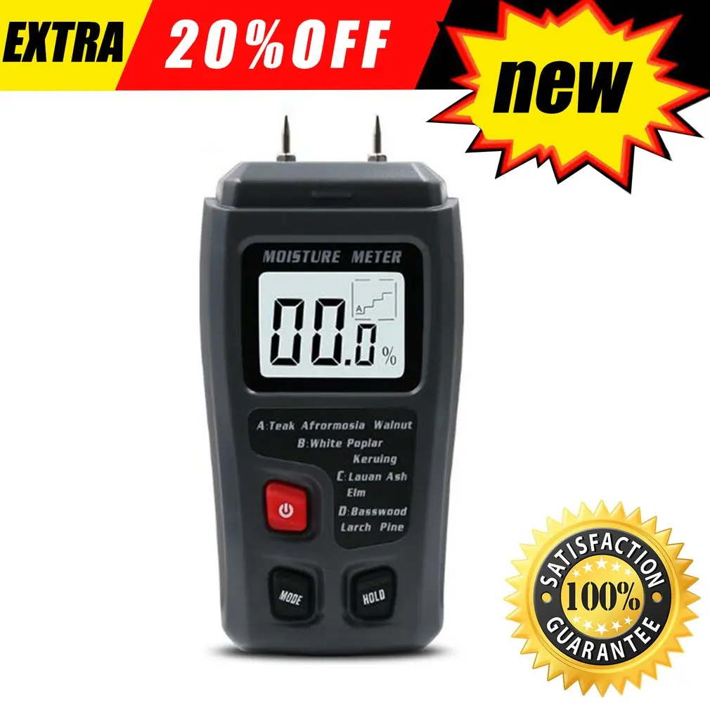 

EMT01 0-99.9% Two Pins Digital Wood Moisture Meter Wood Humidity Tester Hygrometer Timber Damp Detector Large LCD Display