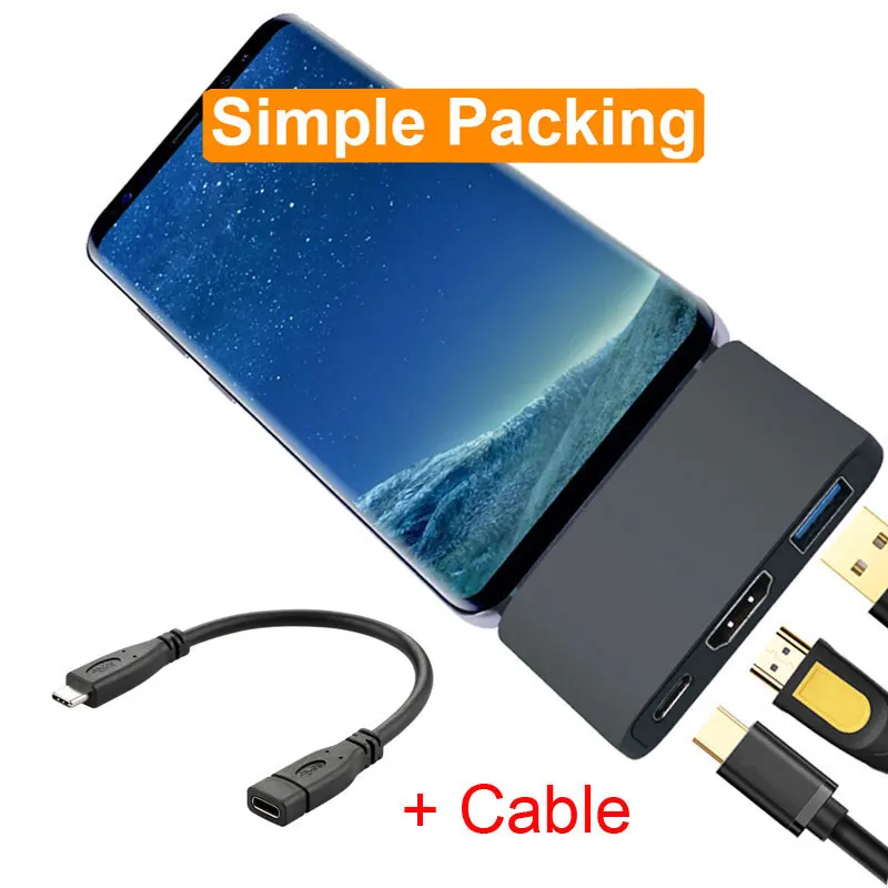 Simple Gray Cable EASYA Thunderbolt 3 концентратор USB Type C док-станция для HDMI Dex режим для телефона samsung с PD USB 3,0 для Macbook Pro/Air USB-C - Цвет: Simple Gray Cable