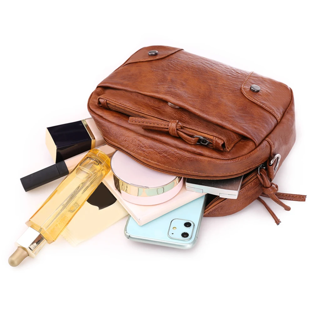 

Fashion Soft Leather Crossbody Bag Casual Mummy Women Shoulder Handbag Multi-pocket Totes Shopping Street Messenger Purse