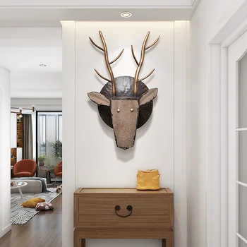 Light luxury personality deer head wall hanging American wall decoration pendant metal bar tooling wall creative decoration