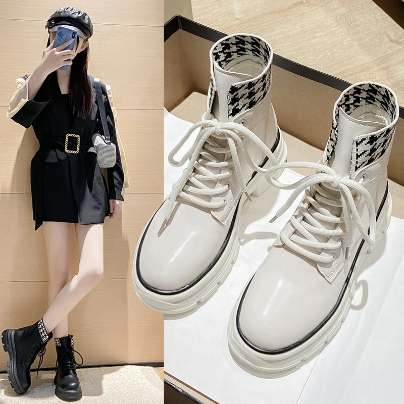 

Женские ботинки в британском стиле, осень и зима 2021, Новые однотонные ботинки в Корейском стиле, модные Универсальные ботинки из хлопка