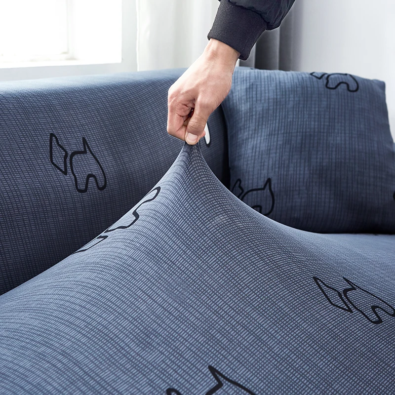 

Blue Dog L Shape 1 2 3 Seater Chaise Longue Sofa Covers for Living Room Elastic Stretch Covers for Corner Sofa Protector