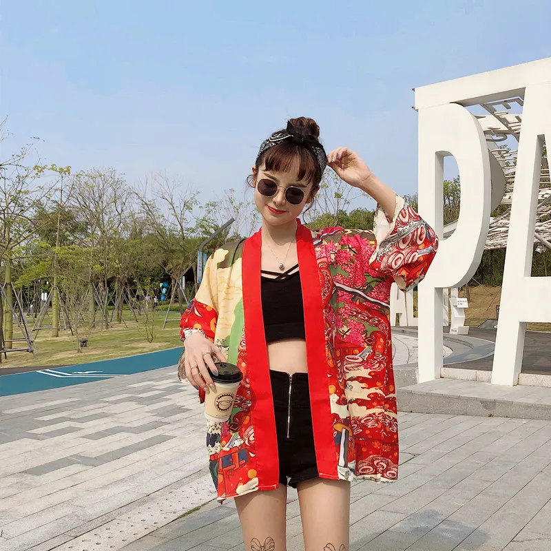 Брендовый Новый женский кардиган в стиле Харадзюку японское кимоно летняя