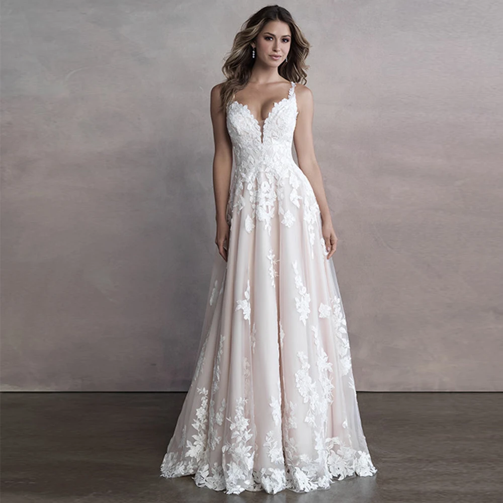 

Spaghetti Strap Ivory Wedding Dresses for Birda Sleeveless Floor-Length Pleat Applique Embroidery Bridal Gowns Sweep Train 2022