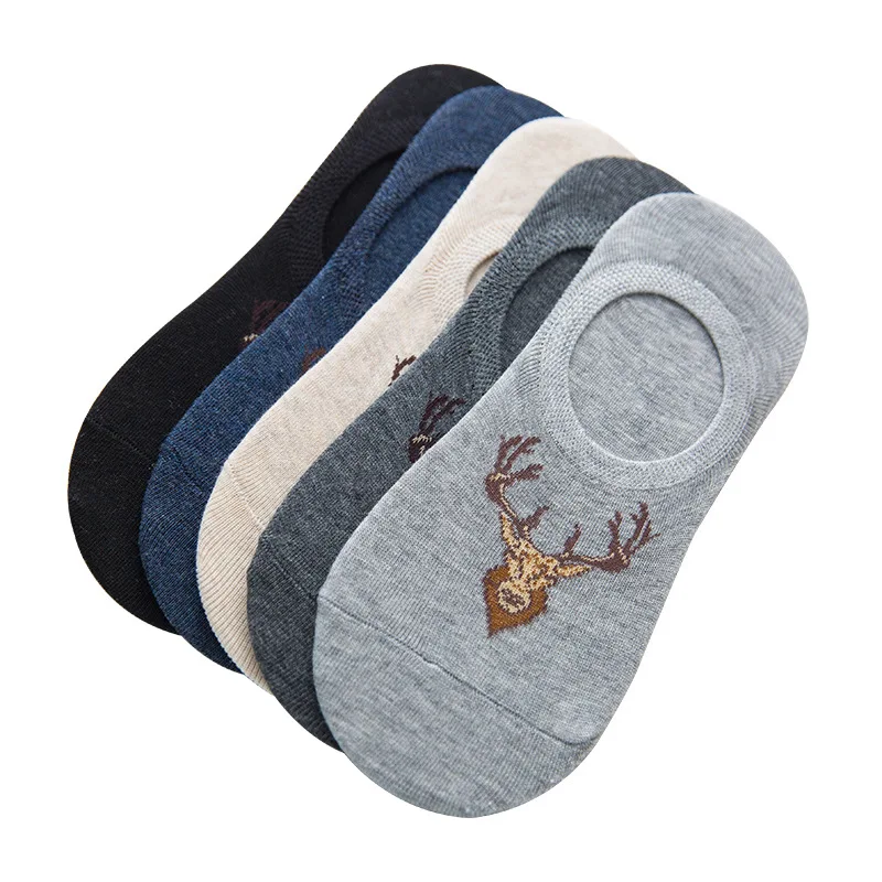 

Summer Mens Boat Socks Solid Color Deer Head Men's Socks Invisible Silicone Non Slip Cotton Men Socks No Show Casual Male Sock