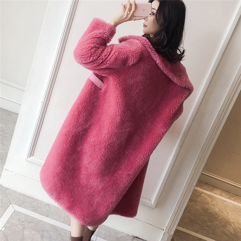 Женское длинное пальто с овечьей шерстью зимняя модная шерстяная