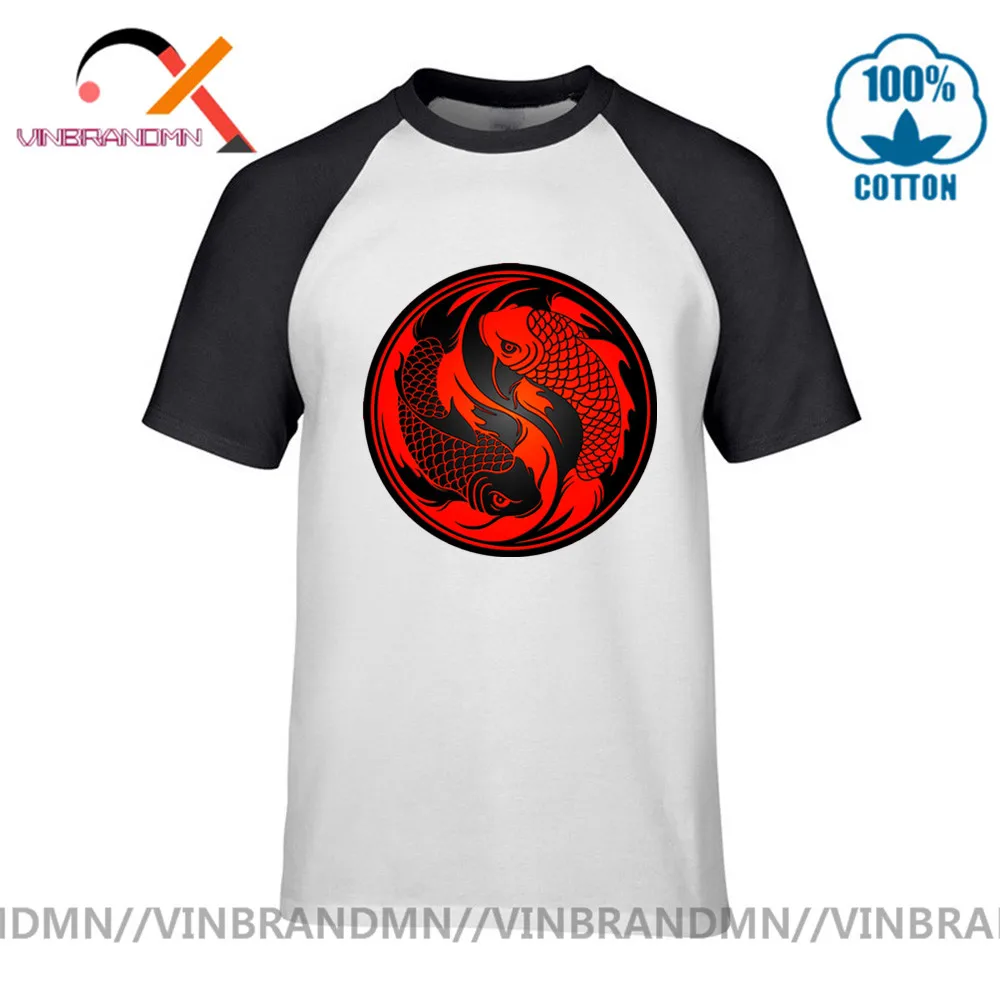 Novelty Design Yin Yang Carp Flyfish Tees Japan Style Koi Fish T-Shirt men's Cheap Price Adult Short Sleeve Cotton Tshirt man | Мужская