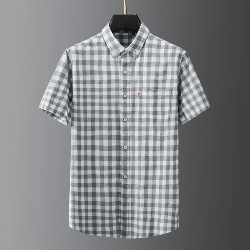 

Summer 2021 new men's fattening plus size casual square collar Plaid Shirt