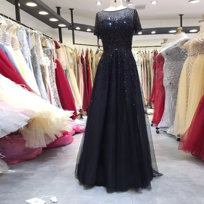 

Luxury Crystals Evening Dress A Line Full Sequins Beads Champagne Dress Bridal Evening Dress Long Formal Dress Party Gowns