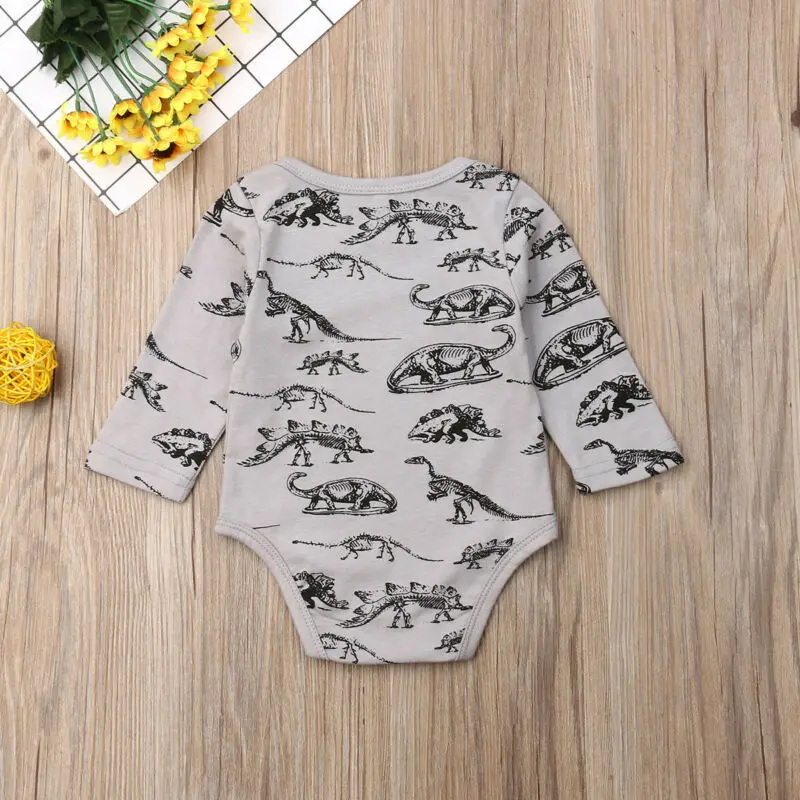2019 Новое Осеннее хлопковое боди с длинными рукавами и динозавром для маленьких